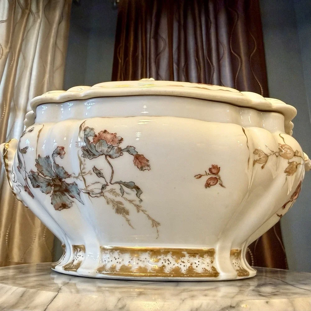 VTG Antique 1880s Haviland LIMOGES Oyster Shell Lid Soup Tureen‎ Hand Painted